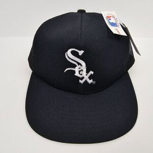 Vtg Chicago White Sox ANNCO Black Adjustable Snapback MLB Baseball Hat Cap NWT